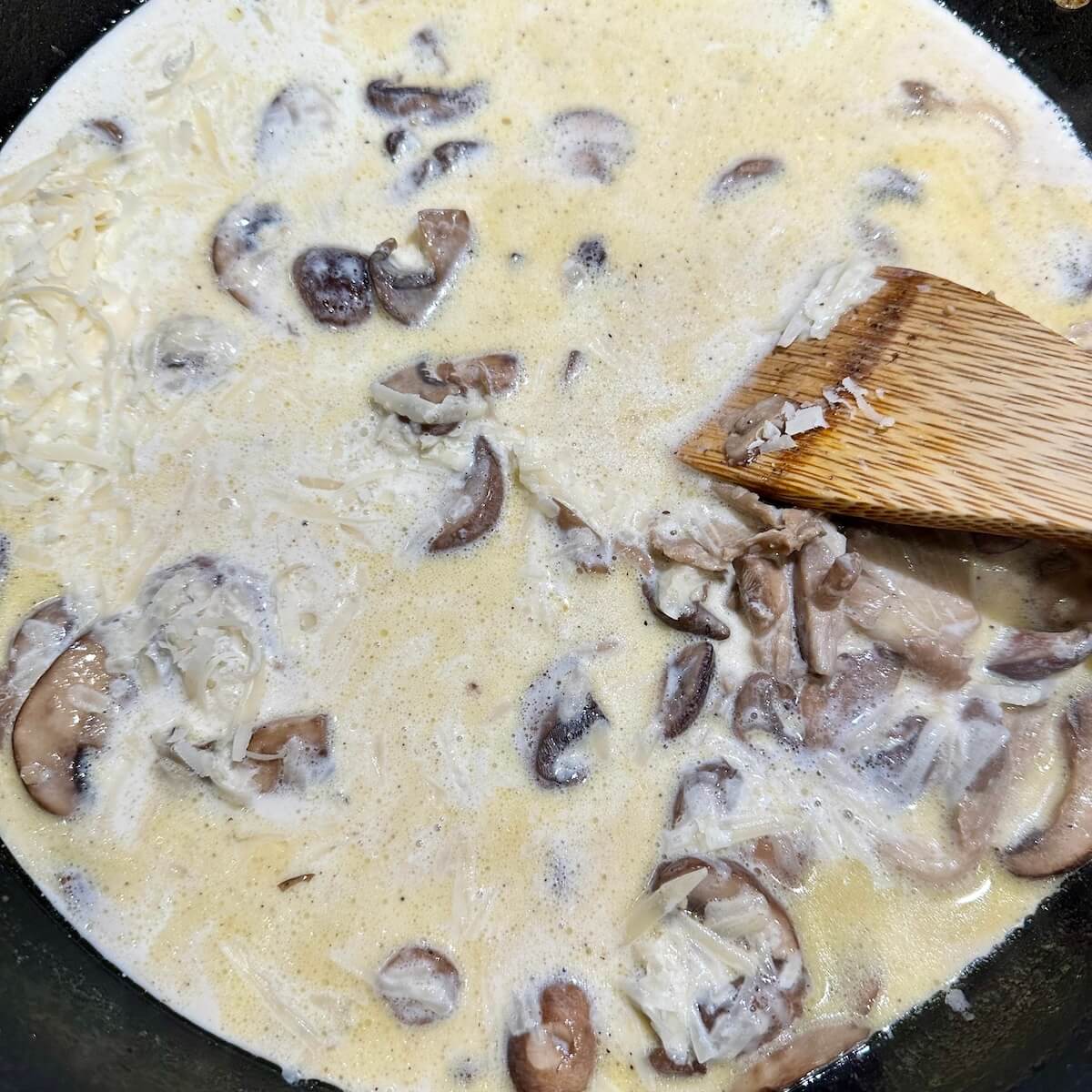 Mushroom sauce in pan