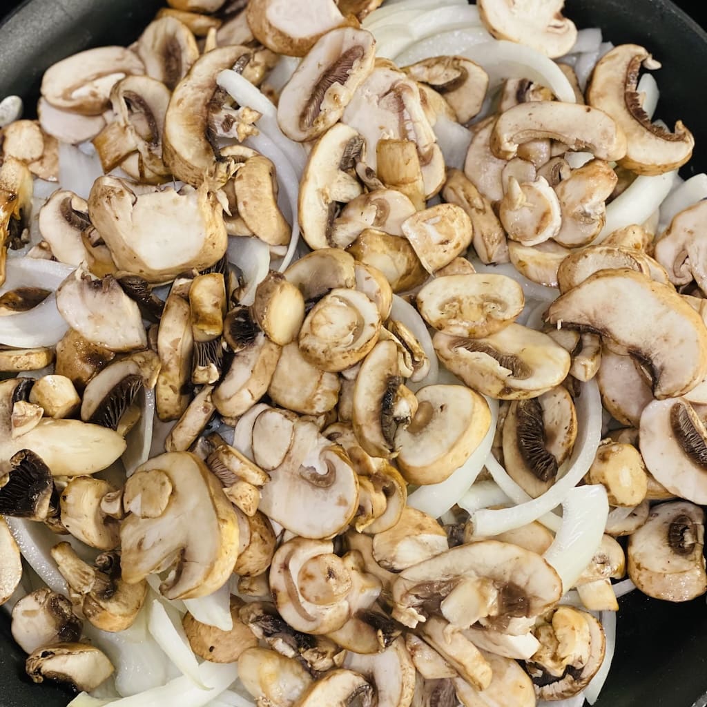 Sliced mushrooms onions