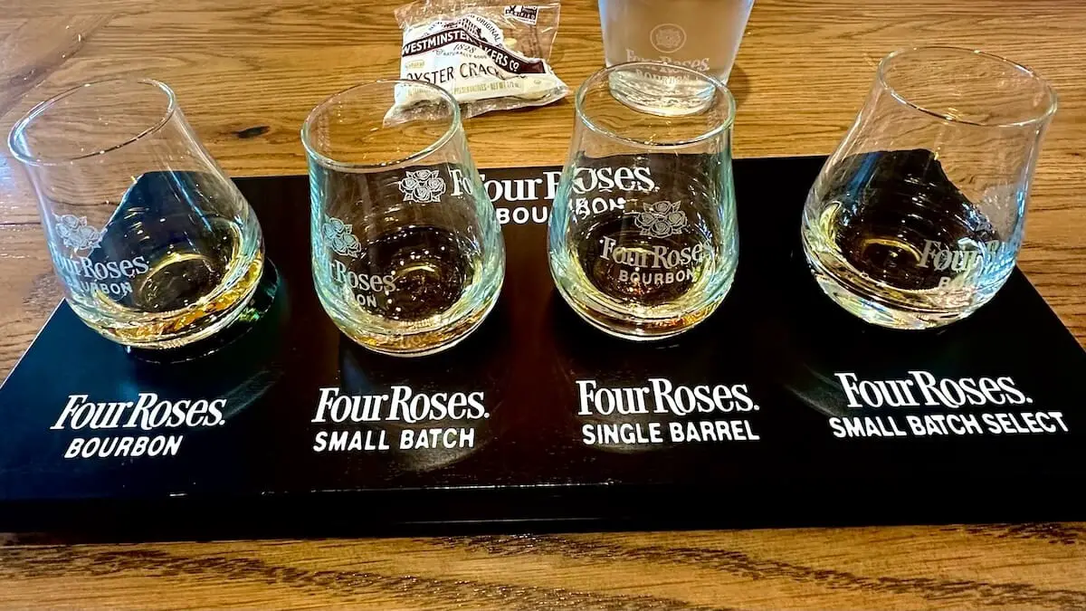 Four roses bourbon tasting with four glasses